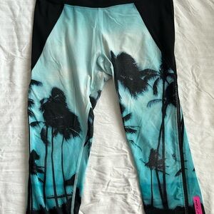 Betsey Johnson Blue and Black Palm Leggings Sz L